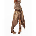 Arielink Coffee Apricot Spliced Mesh Asymmetric A Line Women's Midi Skirts 1041438248844