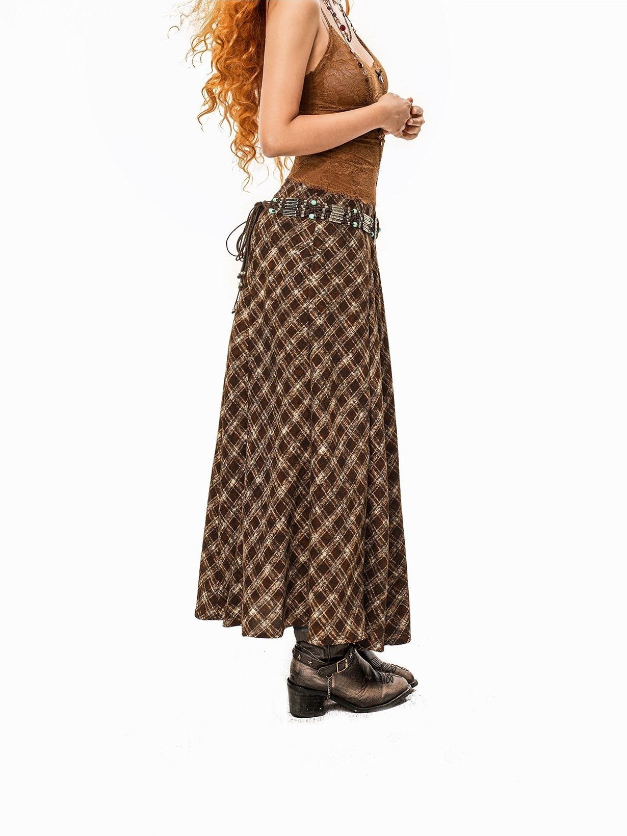 Arielink Coffee Brown Lace V-neck Slim Cinched Waist Women's Other Fabric Camisoles