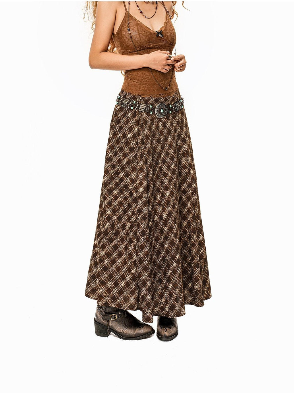Arielink Coffee Brown Lace V-neck Slim Cinched Waist Women's Other Fabric Camisoles