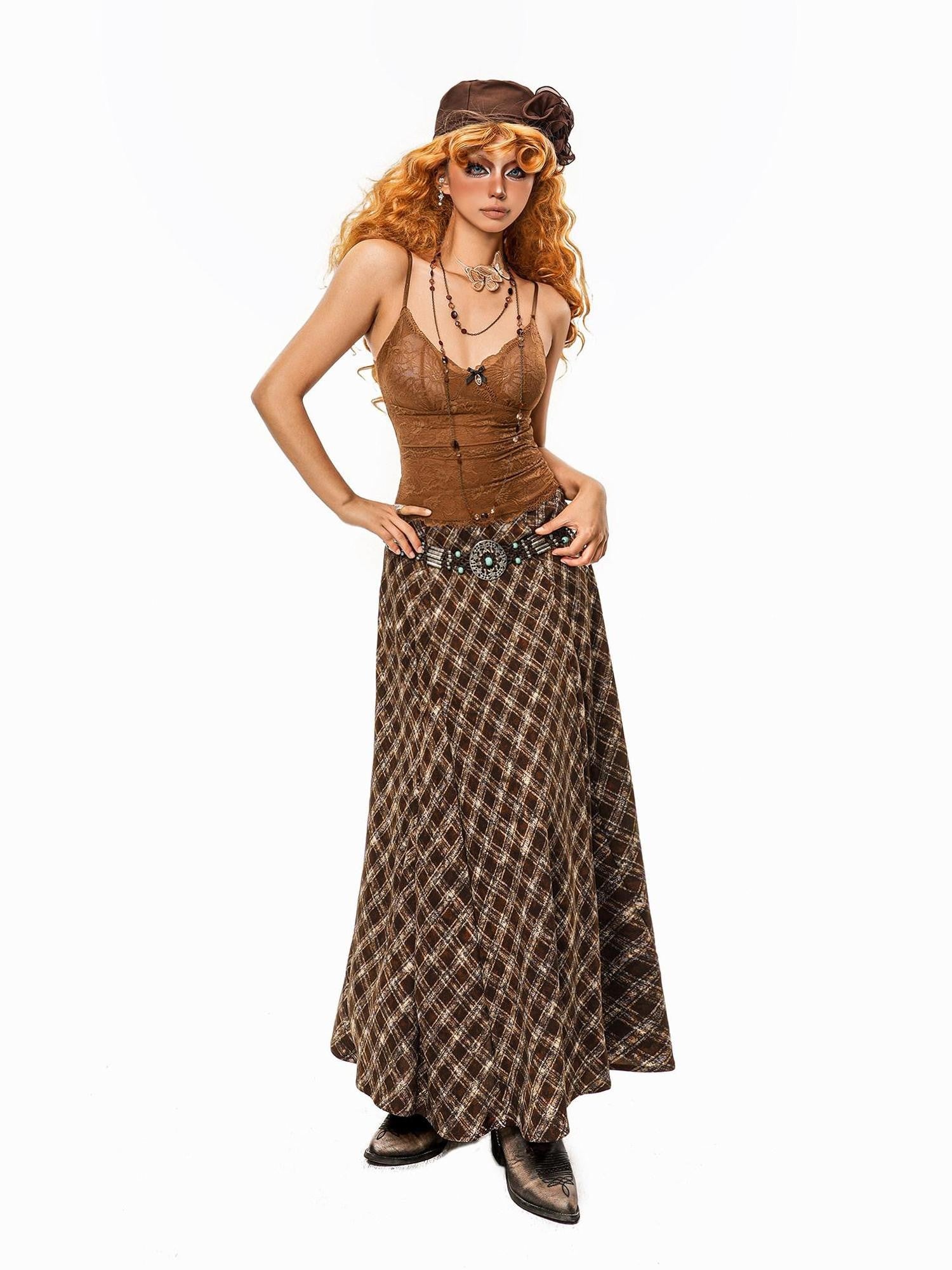 Arielink Coffee Brown Lace V-neck Slim Cinched Waist Women's Other Fabric Camisoles