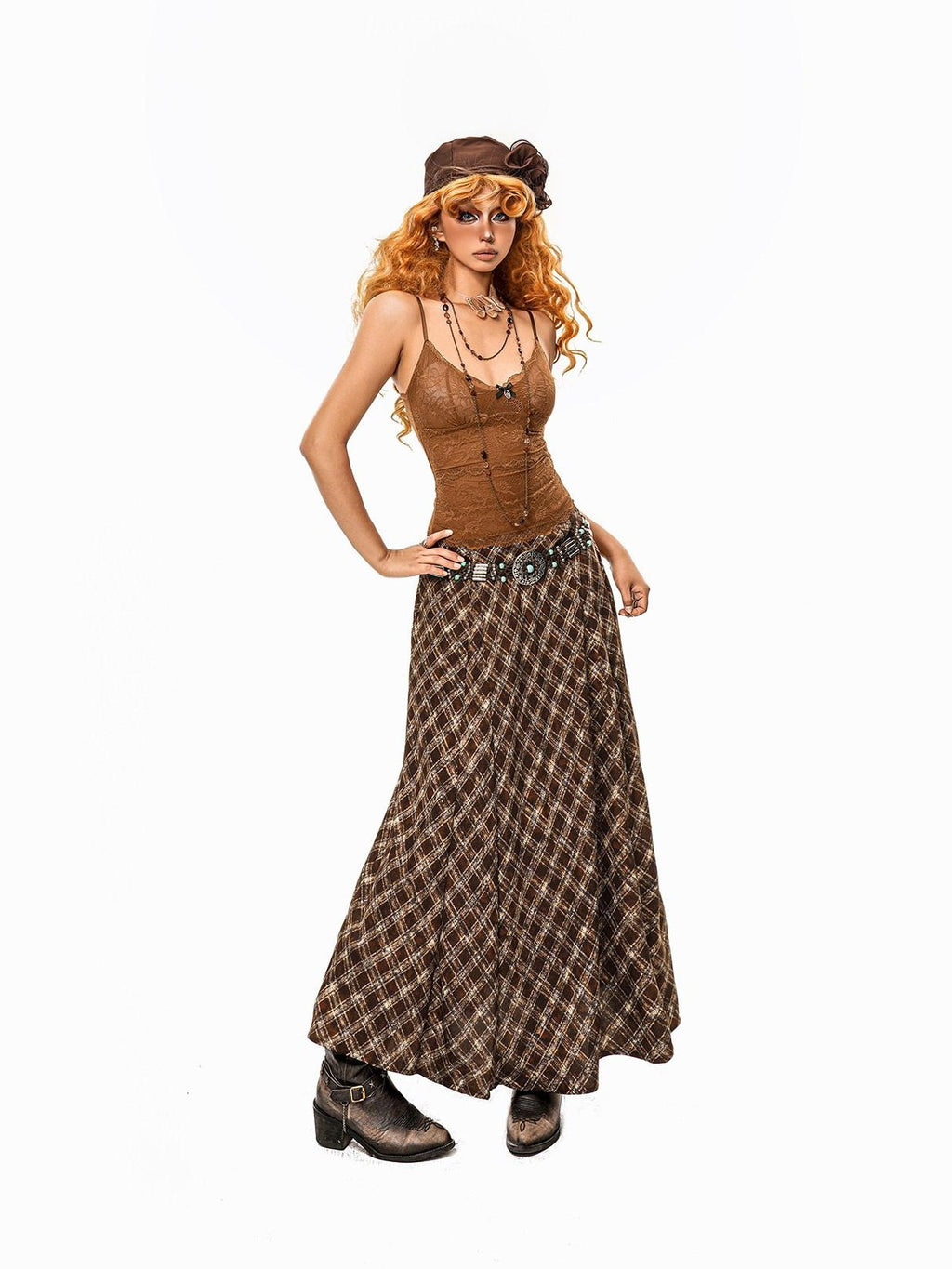 Arielink Coffee Brown Lace V-neck Slim Cinched Waist Women's Other Fabric Camisoles