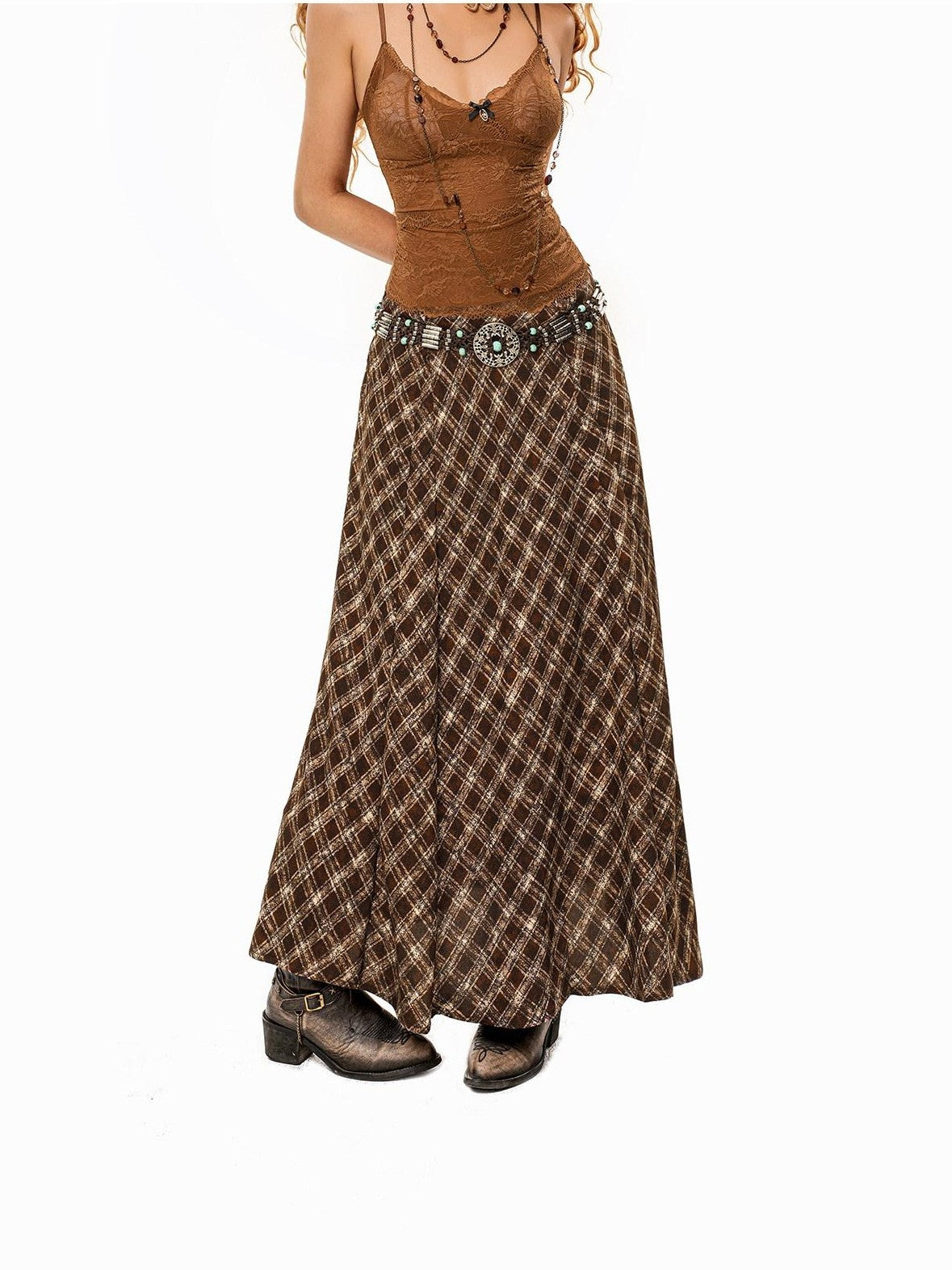 Arielink Coffee Brown Lace V-neck Slim Cinched Waist Women's Other Fabric Camisoles
