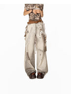 Arielink Coffee Brown Tie Dye Mesh Ribbons One Shoulder Women's Short Sleeve T-shirts