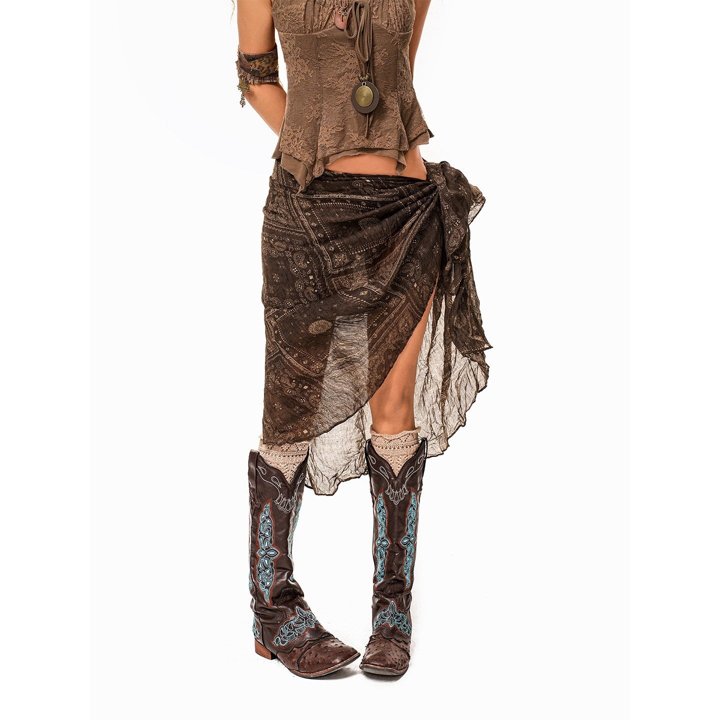 Arielink Coffee Distressed Asymmetric Layered One Piece Tie Low Waist Women's Mini Skirts 1040703383652