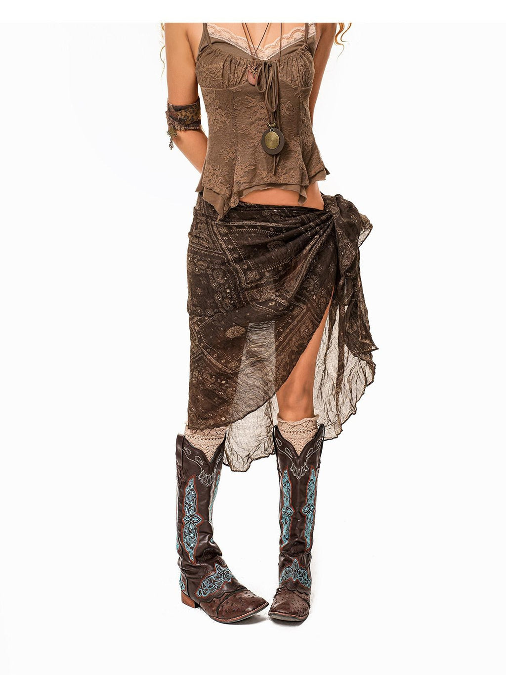 Arielink Coffee Distressed Asymmetric Layered One Piece Tie Low Waist Women's Mini Skirts