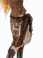 Arielink Coffee One Piece Layered Asymmetrical Distressed Tie Women's Mini Skirts