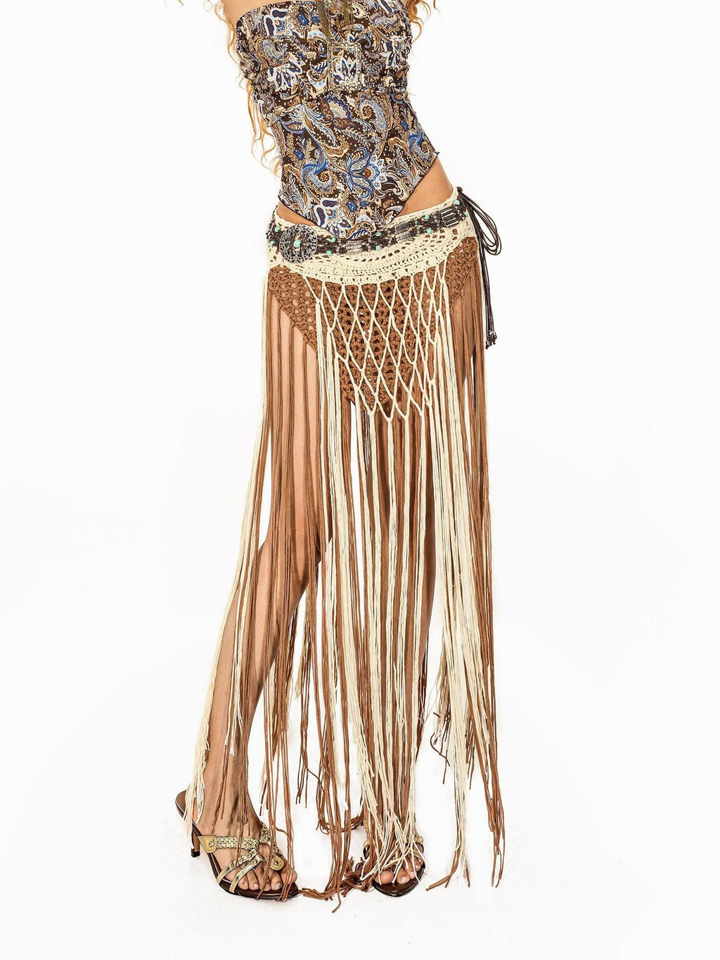 Arielink Crochet Openwork Fringe Irregular Women's Handknit Midi Skirts