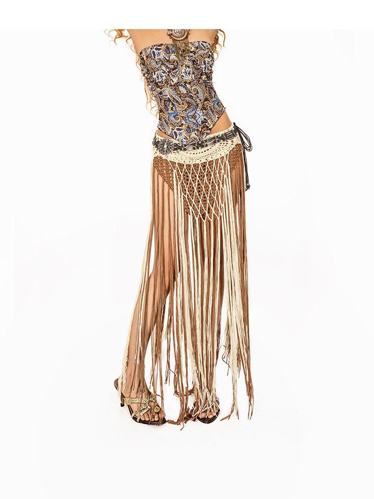 Arielink Crochet Openwork Fringe Irregular Women's Handknit Midi Skirts