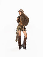 Arielink Cropped Stand Collar Vintage Moto Biker Women's Denim Utility Jackets