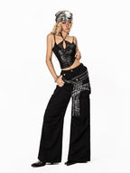 Arielink Cropped Vintage Punk Rock Pu Leather Patch Halter Women's Tank Tops