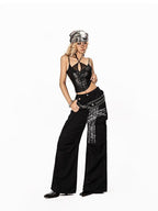 Arielink Cropped Vintage Punk Rock Pu Leather Patch Halter Women's Tank Tops