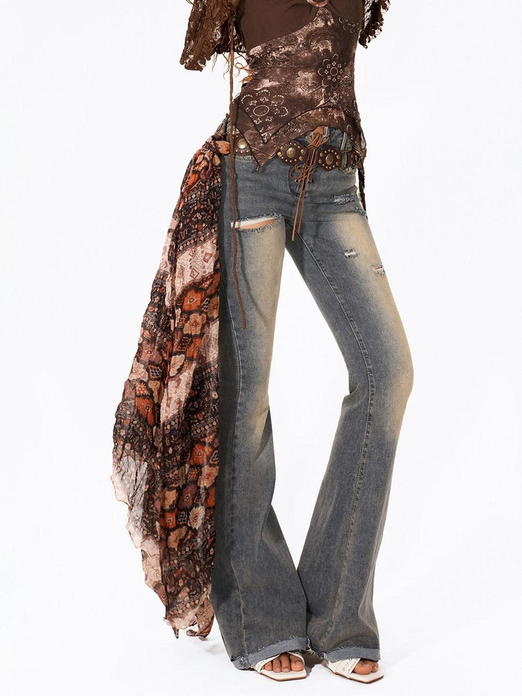 Arielink Dark Brown Rectangular Ethnic Layered Ribbon Women's Other Material Belts