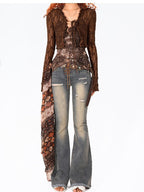 Arielink Dark Brown Rectangular Ethnic Layered Ribbon Women's Other Material Belts