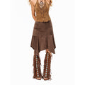 Arielink Deep Brown Distressed Asymmetric A Line Low Waist Side Zip Women's Midi Skirts 1030021114270