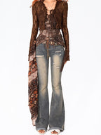 Arielink Deep Brown Ethnic Flowing Layered Sash Women's Other Fabric Belts