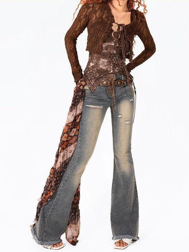 Arielink Deep Brown Ethnic Flowing Layered Sash Women's Other Fabric Belts