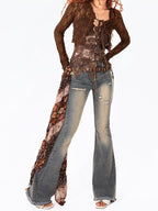 Arielink Deep Brown Ethnic Flowing Layered Sash Women's Other Fabric Belts