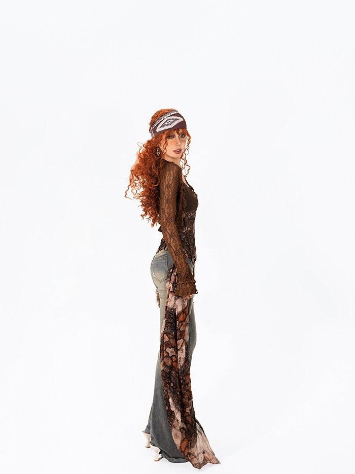 Arielink Deep Brown Ethnic Flowing Layered Sash Women's Other Fabric Belts
