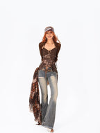 Arielink Deep Brown Ethnic Flowing Layered Sash Women's Other Fabric Belts