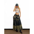 Arielink Distressed Frayed Hem High Waist Asymmetric A Line Women's Denim Maxi Skirts 769020769427