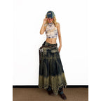 Arielink Distressed Frayed Hem High Waist Asymmetric A Line Women's Denim Maxi Skirts 769020769427
