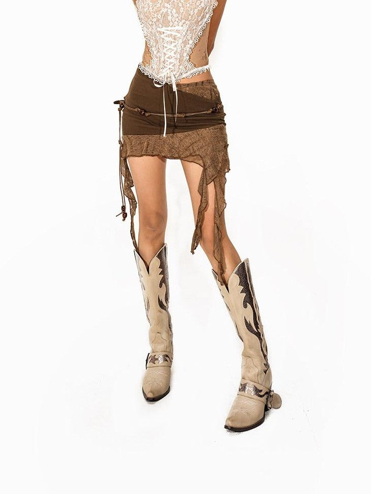 Arielink Distressed Lace Splice Cutout Backless Lacing Boned Women's Camisoles