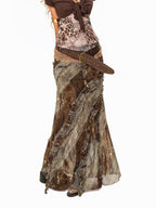 Arielink Distressed Ombre Tassel Ruffle Mermaid Low Waist Elastic Women's Maxi Skirts