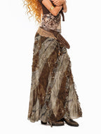 Arielink Distressed Ombre Tassel Ruffle Mermaid Low Waist Elastic Women's Maxi Skirts