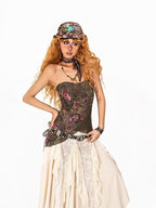 Arielink Distressed Patchwork Asymmetric Ruffle Fringe Women's Other Fabric Maxi Skirts