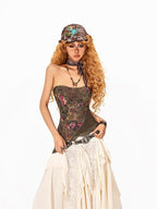 Arielink Distressed Patchwork Asymmetric Ruffle Fringe Women's Other Fabric Maxi Skirts
