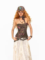 Arielink Distressed Patchwork Asymmetric Ruffle Fringe Women's Other Fabric Maxi Skirts