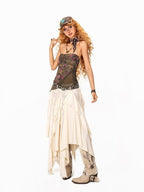 Arielink Distressed Patchwork Asymmetric Ruffle Fringe Women's Other Fabric Maxi Skirts