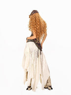 Arielink Distressed Patchwork Asymmetric Ruffle Fringe Women's Other Fabric Maxi Skirts