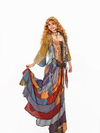 Arielink Distressed Patchwork Print Tie Front Cropped Open Cardigan Women's Shirts