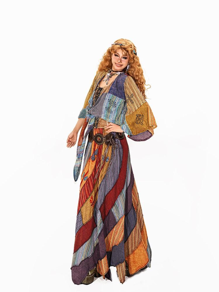 Arielink Distressed Patchwork Print Tie Front Cropped Open Cardigan Women's Shirts
