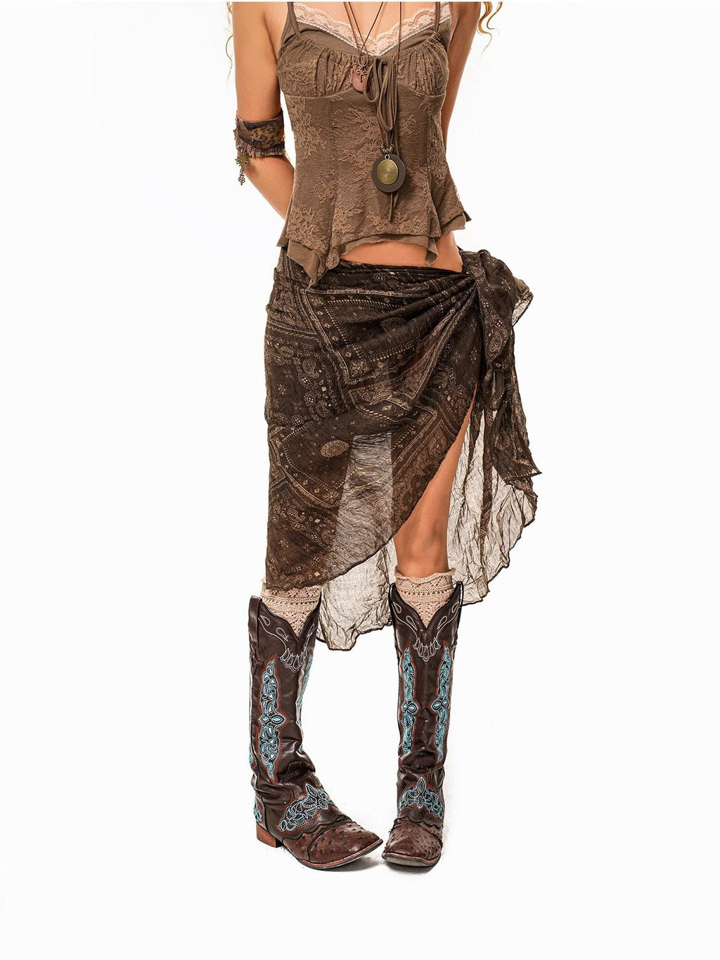 Arielink Distressed Vintage Lace Spliced Faux Two Piece Women's Lace Camisoles
