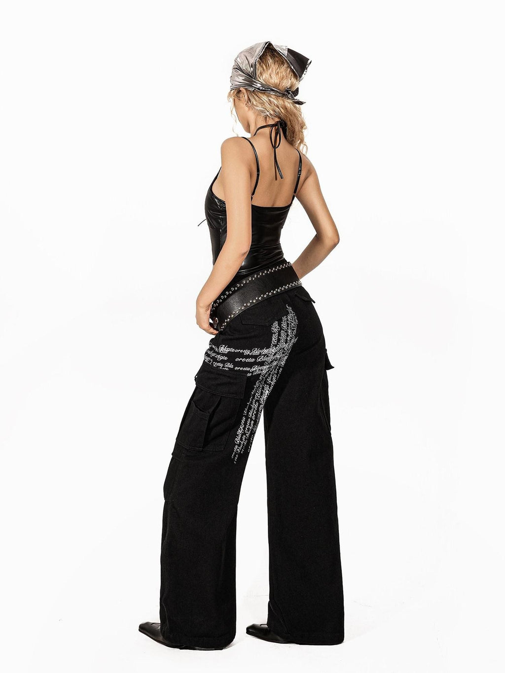 Arielink Edgy Retro Punk Rock Spliced Halter Women's Pu Leather Tank Tops