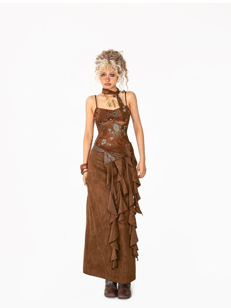 Arielink Exotic Floral Print Tie Back Backless Women's Sheer Mesh Cropped Camisoles