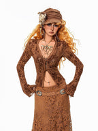 Arielink Floral Print Vintage Bell Sleeve Tie Front Women's Sheer Mesh Cropped Cardigans