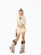 Arielink Fringe V-neck Long Sleeve Vintage Bodycon Mini Women's Knit Top & Skirt Sets