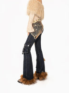 Arielink Fringed Distressed Cropped One Shoulder Women's Fuzzy Knit Long Sleeve T-shirts