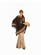 Arielink Fuzzy Collar Fringe Irregular Batwing Mid Length Women's Knit Ponchos