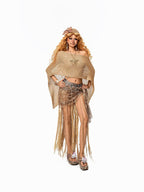 Arielink Gold Cutout Knit Asymmetric Shoulder Cropped Loose Women's Camisoles