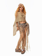 Arielink Gold Cutout Knit Asymmetric Shoulder Cropped Loose Women's Camisoles