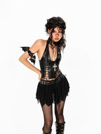 Arielink Gothic Hollowout Lace Up Halter Women's Pu Leather Tank Tops