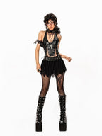 Arielink Gothic Hollowout Lace Up Halter Women's Pu Leather Tank Tops