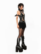 Arielink Gothic Punk Cutout Lacing Halter Women's Pu Leather Short Slim Tank Tops