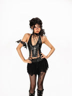 Arielink Gothic Punk Cutout Lacing Halter Women's Pu Leather Short Slim Tank Tops