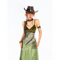 Arielink Green Floral Print Asymmetric Patchwork Ruffle Trim Women's Mesh Camisoles 814332444404
