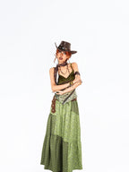Arielink Green Floral Print Asymmetric Patchwork Ruffle Trim Women's Mesh Camisoles